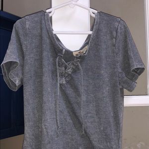 Gray Lace Up Tee